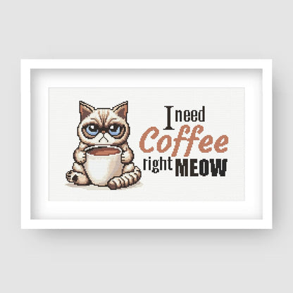 Coffee Craving Cat, Funny Subversive Cross Stitch, Meme Cross Stitch Pattern - Bird PDF Pattern - Etsy image 1
