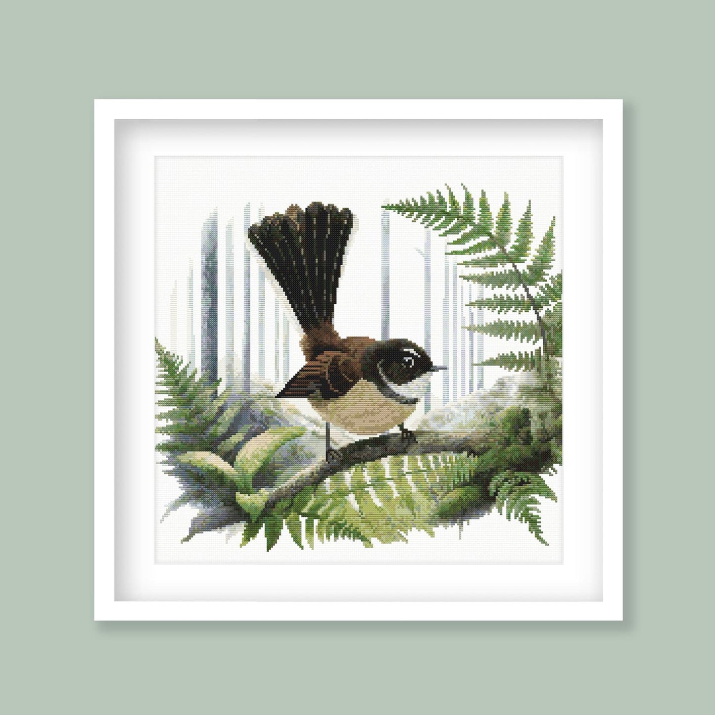 Fantail Cross Stitch Pattern, Piwakawaka Bird Pattern, New Zealand Bird Cross Stitch - digital cross stitch pattern by Stitch Junction