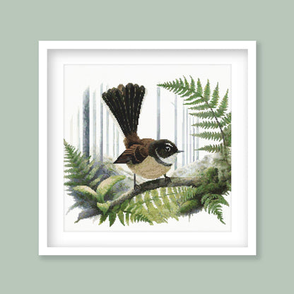 Fantail Cross Stitch Pattern, Piwakawaka Bird Pattern, New Zealand Bird Cross Stitch - digital cross stitch pattern by Stitch Junction