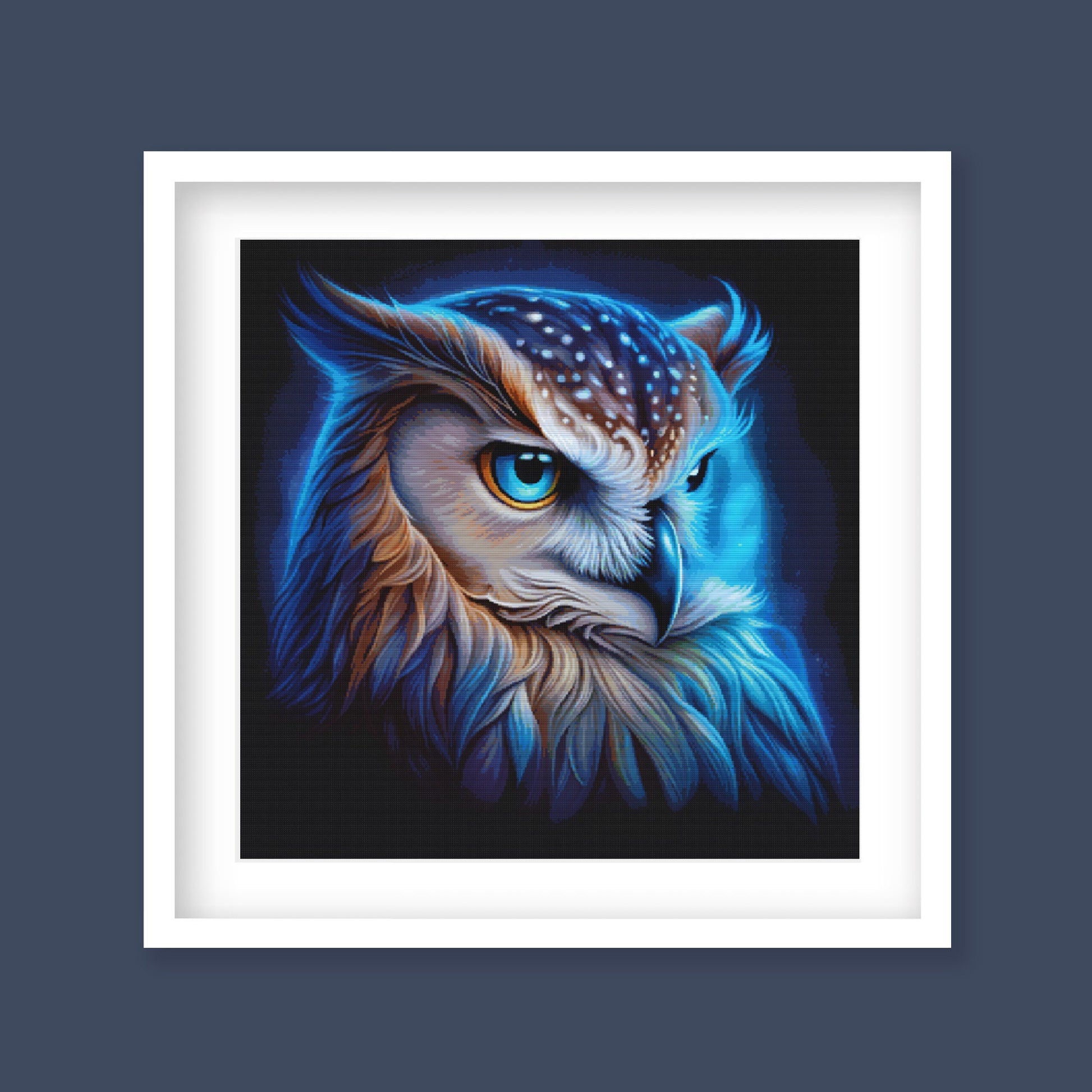 Vibrant Owl Cross Stitch Pattern, Wildlife Art Embroidery, Colorful Bird digital PDF cross stitch pattern preview by Stitch Junction