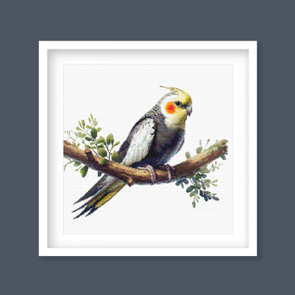 Cockatiel Cross Stitch Pattern digital PDF cross stitch pattern preview by Stitch Junction