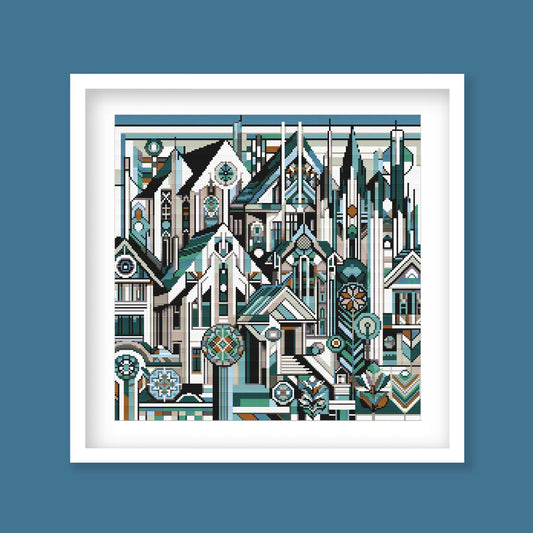 Geometric City Cross Stitch Pattern - PDF Pattern - Etsy image 1