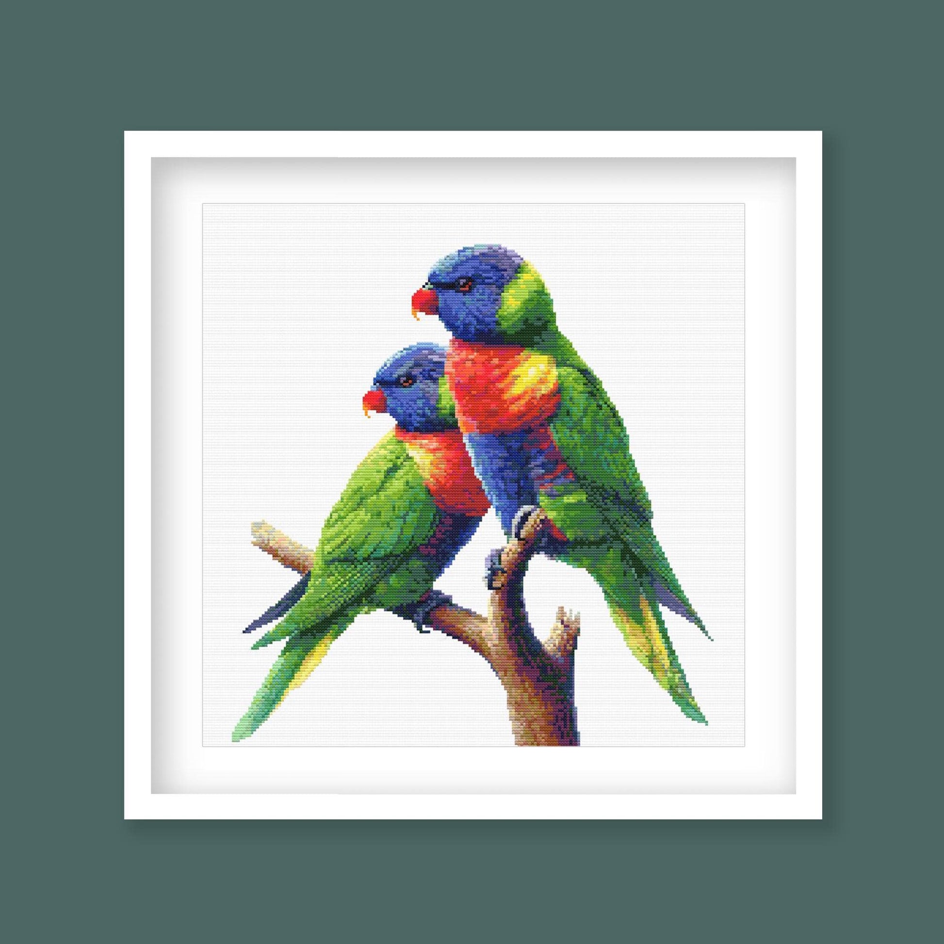 Rainbow Lorikeet Cross Stitch Pattern digital PDF cross stitch pattern preview by Stitch Junction