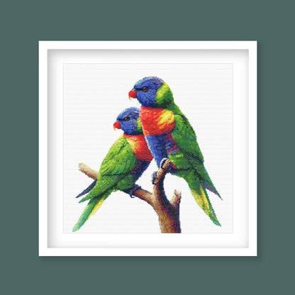 Rainbow Lorikeet Cross Stitch Pattern digital PDF cross stitch pattern preview by Stitch Junction