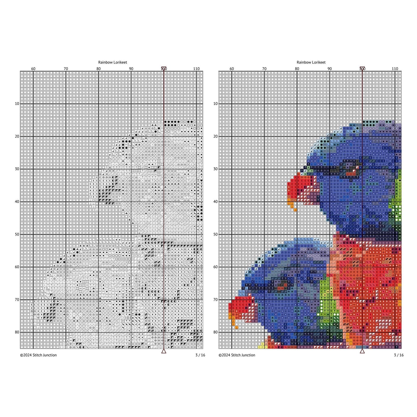 Rainbow Lorikeet Cross Stitch Pattern - digital cross stitch pattern by Stitch Junction