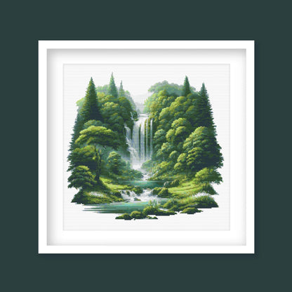 Forest Waterfall Cross Stitch Pattern digital PDF cross stitch pattern preview by Stitch Junction