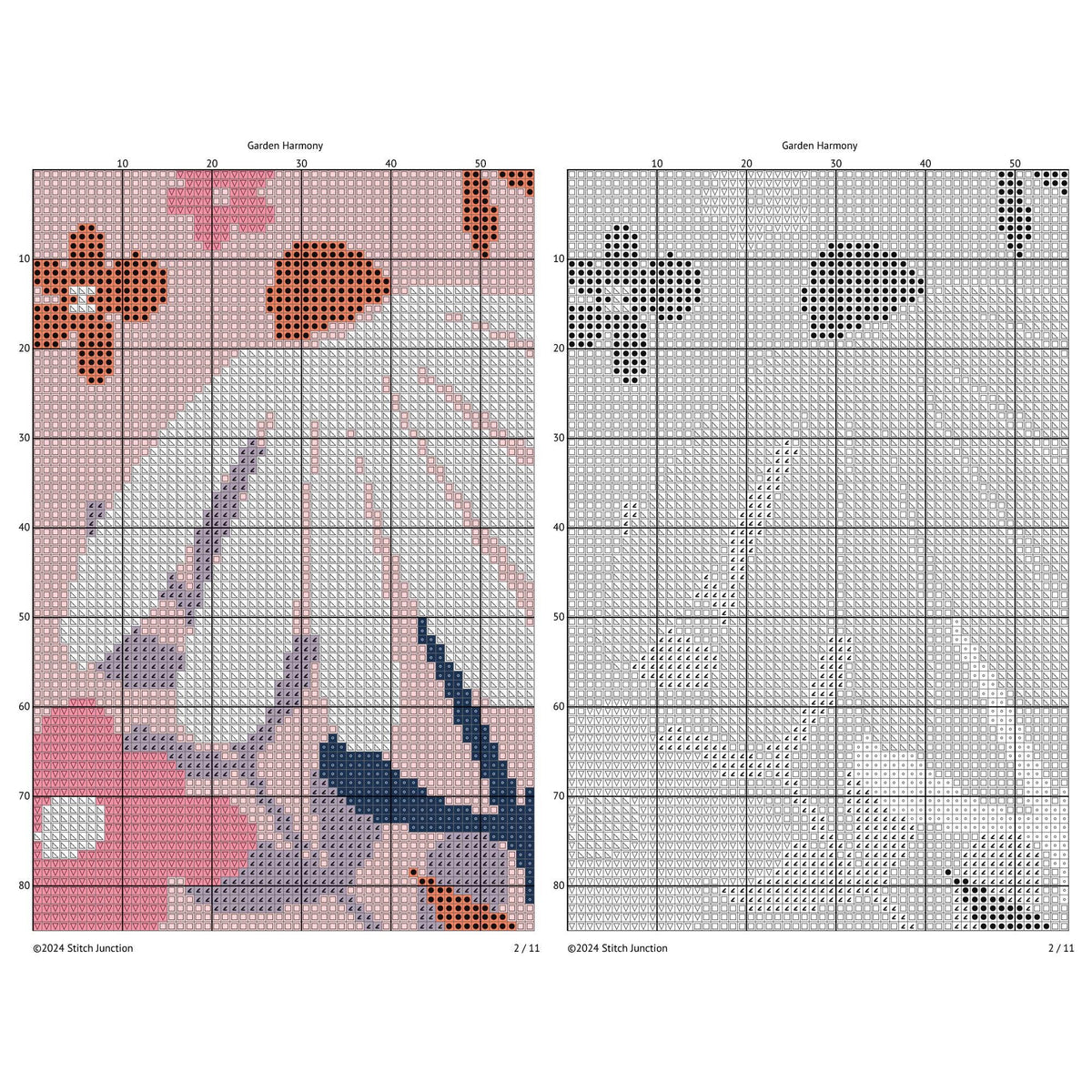 Modern Floral Cross Stitch Pattern Collection - Pink & Navy Botanical Design. Digital PDF Download - Etsy image 6