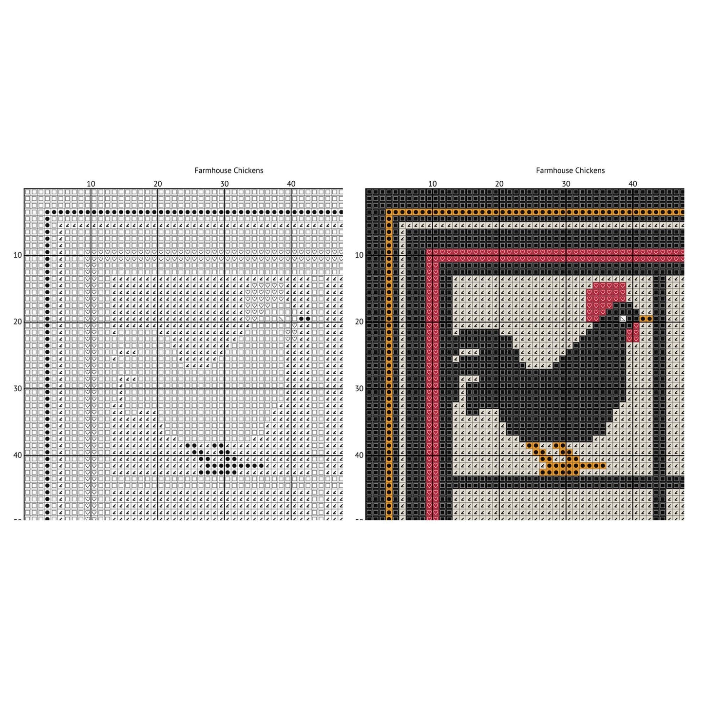 Farmhouse Chicken Cross Stitch Pattern - Charming Hen & Rooster Quilt Block Design - digital cross stitch pattern by Stitch Junction