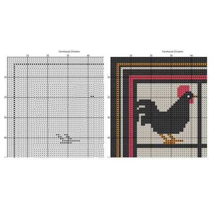 Farmhouse Chicken Cross Stitch Pattern - Charming Hen & Rooster Quilt Block Design - digital cross stitch pattern by Stitch Junction