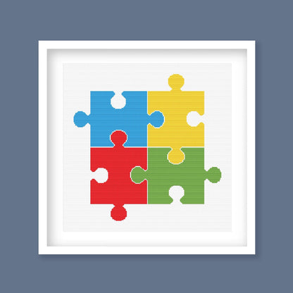 Colorful Jigsaw Puzzle Piece Cross Stitch Pattern digital PDF cross stitch pattern preview by Stitch Junction