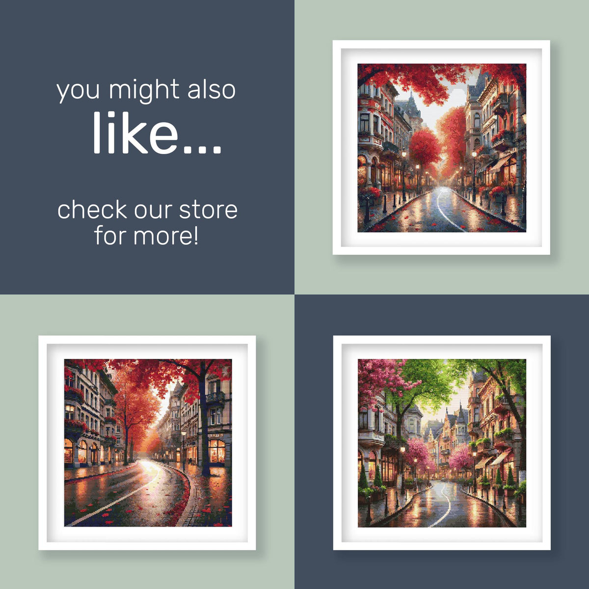 Cityscape Spring Lane Cross Stitch Pattern – Vibrant Pink Trees and Charming Street Scene Embroidery Pattern. Digital PDF Download. - Etsy image 7