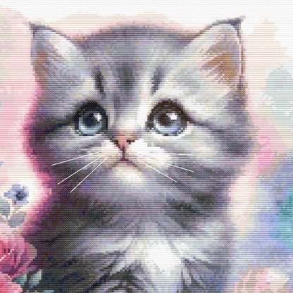 Floral Kitten Cross Stitch Pattern: Watercolor Cat Embroidery - digital cross stitch pattern by Stitch Junction