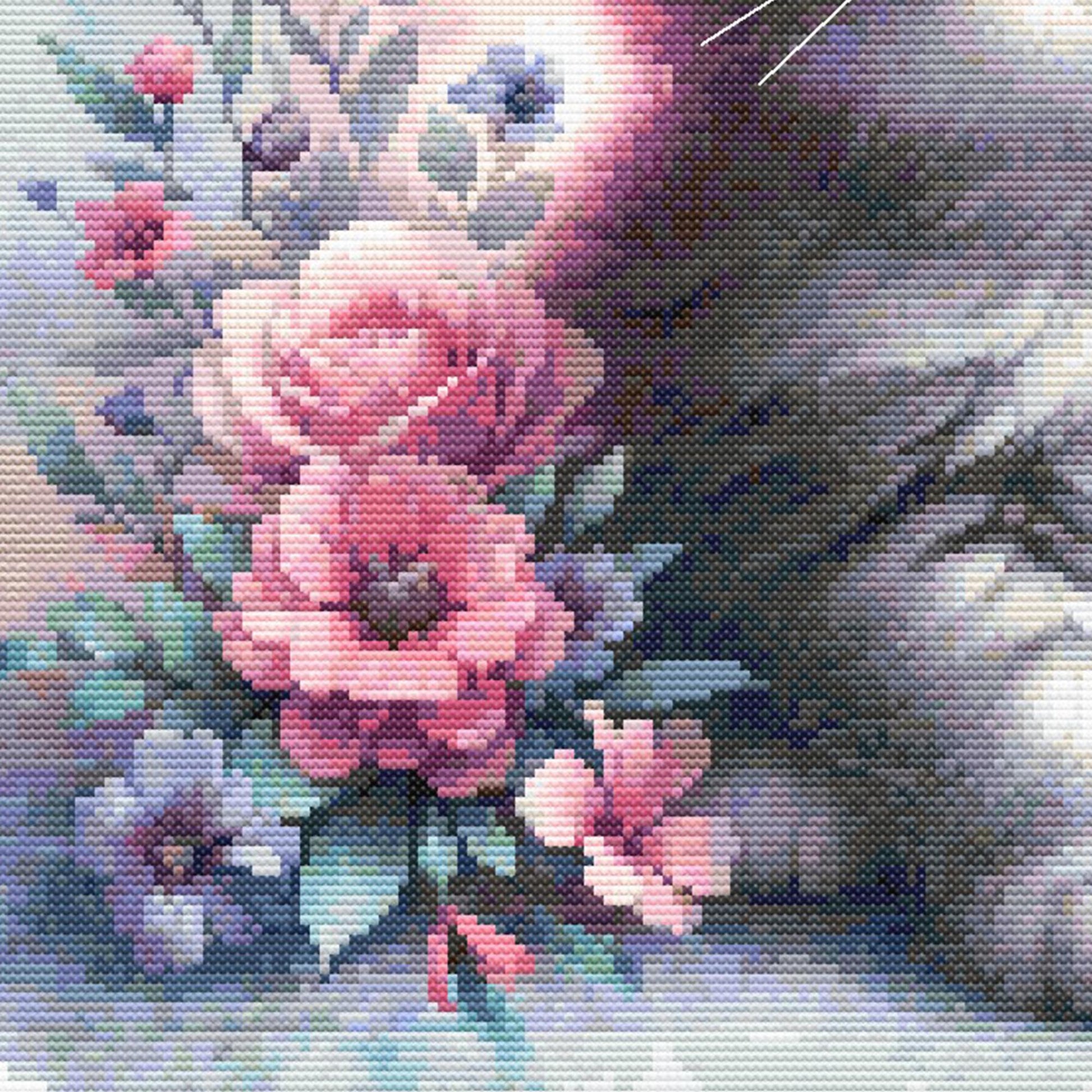 Floral Kitten Cross Stitch Pattern: Watercolor Cat Embroidery - digital cross stitch pattern by Stitch Junction
