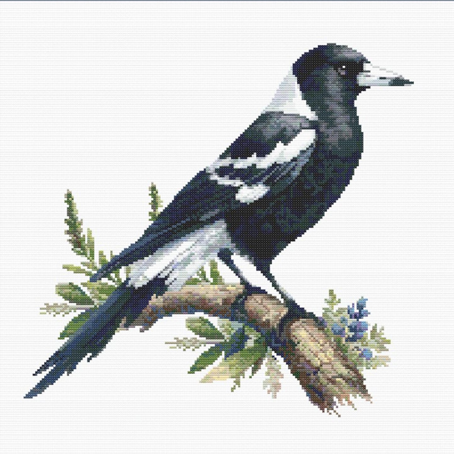 Magpie Cross Stitch Pattern: Australian Bird Needlework - digital cross stitch pattern by Stitch Junction