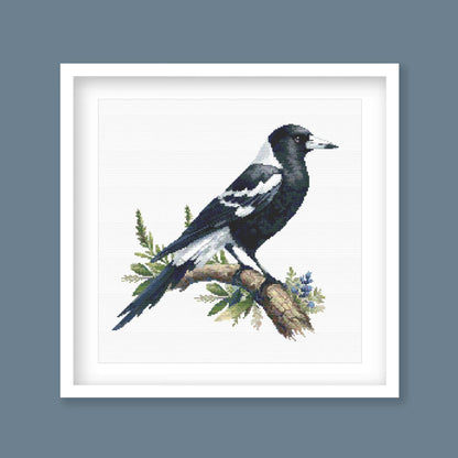 Magpie Cross Stitch Pattern digital PDF cross stitch pattern preview by Stitch Junction