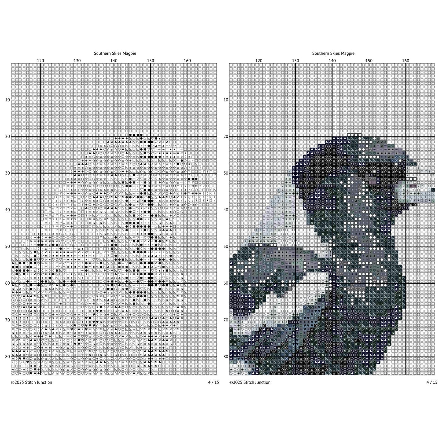 Magpie Cross Stitch Pattern: Australian Bird Needlework - digital cross stitch pattern by Stitch Junction
