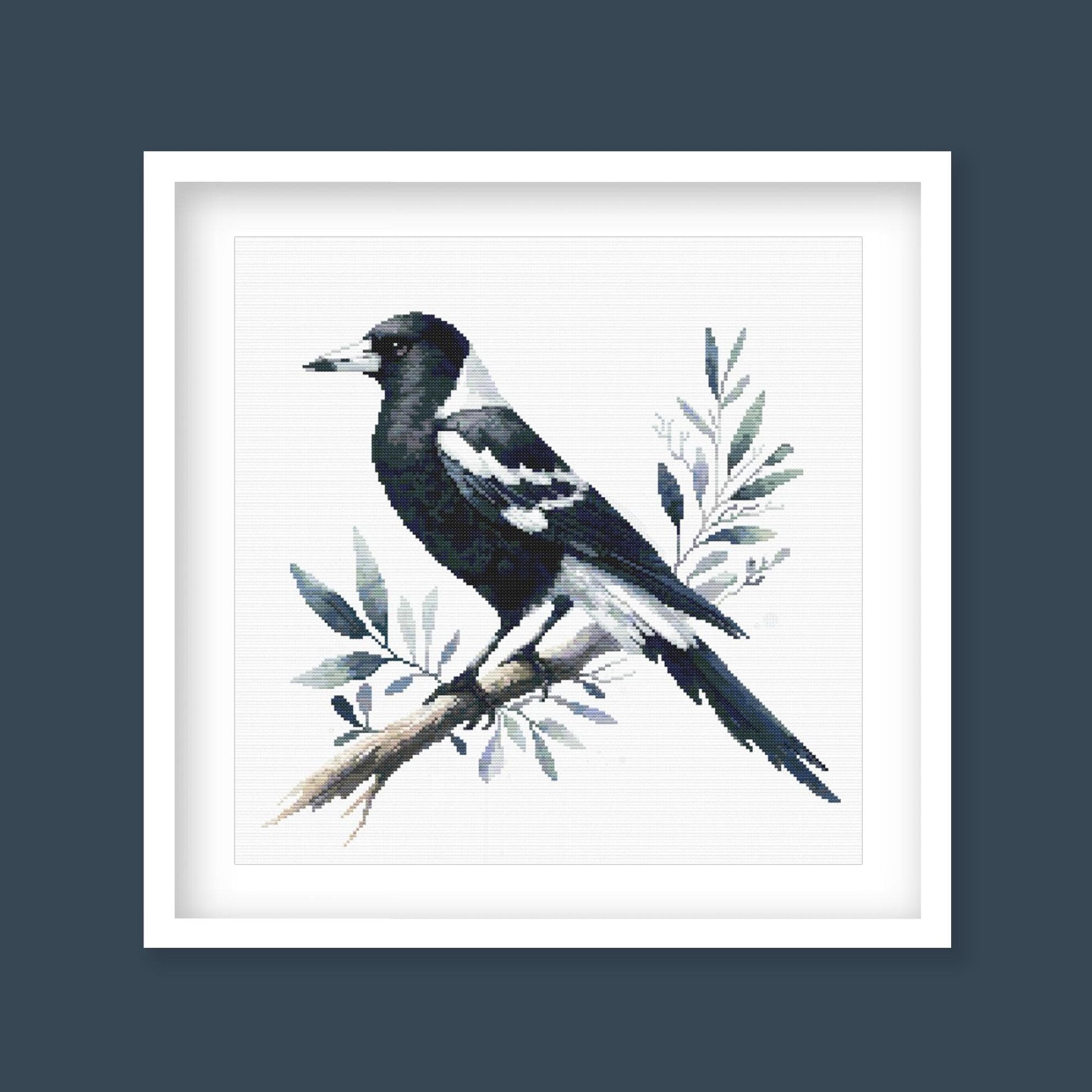 Magpie Cross Stitch Pattern digital PDF cross stitch pattern preview by Stitch Junction