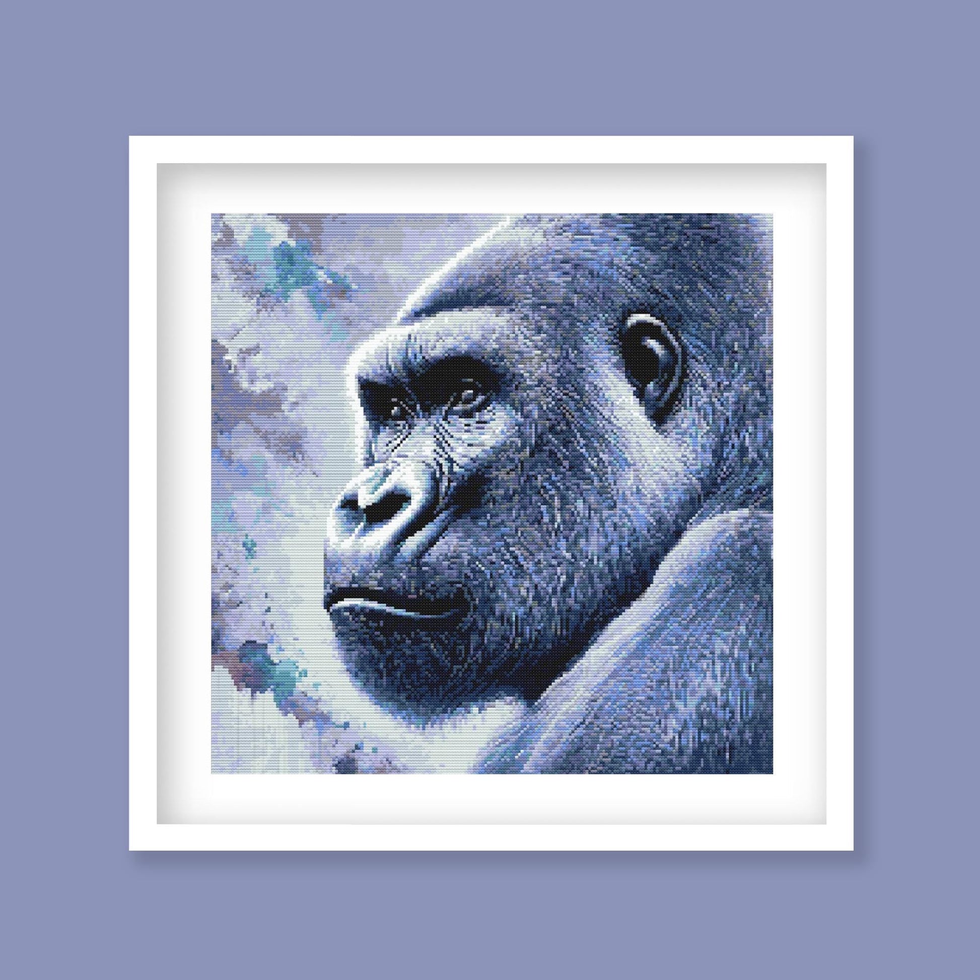 Gorilla Cross Stitch Pattern, of Jungle Animal in Watercolour Design digital PDF cross stitch pattern preview by Stitch Junction