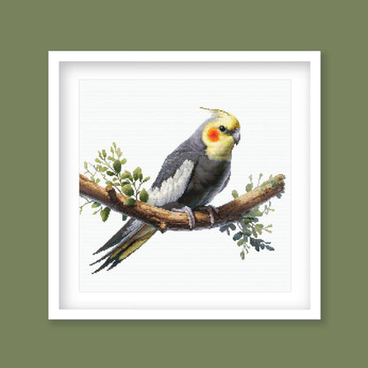 Cockatiel Cross Stitch Pattern, Realistic Pet Bird Design, Parrot digital PDF cross stitch pattern preview by Stitch Junction