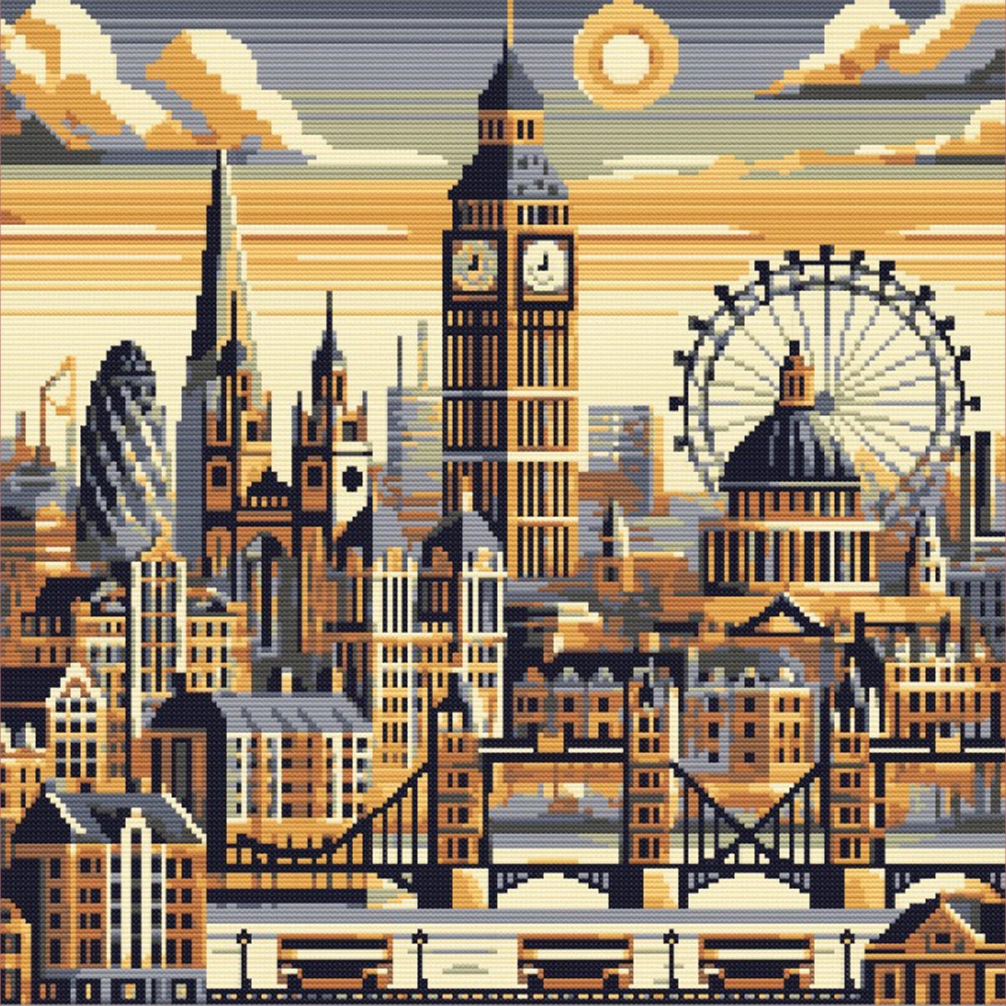 London Cross Stitch Pattern: Big Ben, Tower Bridge - digital cross stitch pattern by Stitch Junction