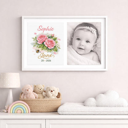June Birth Flower Cross Stitch Pattern, Roses Birth Record, Custom Name & Date Nursery Wall Art - digital cross stitch pattern by Stitch Junction