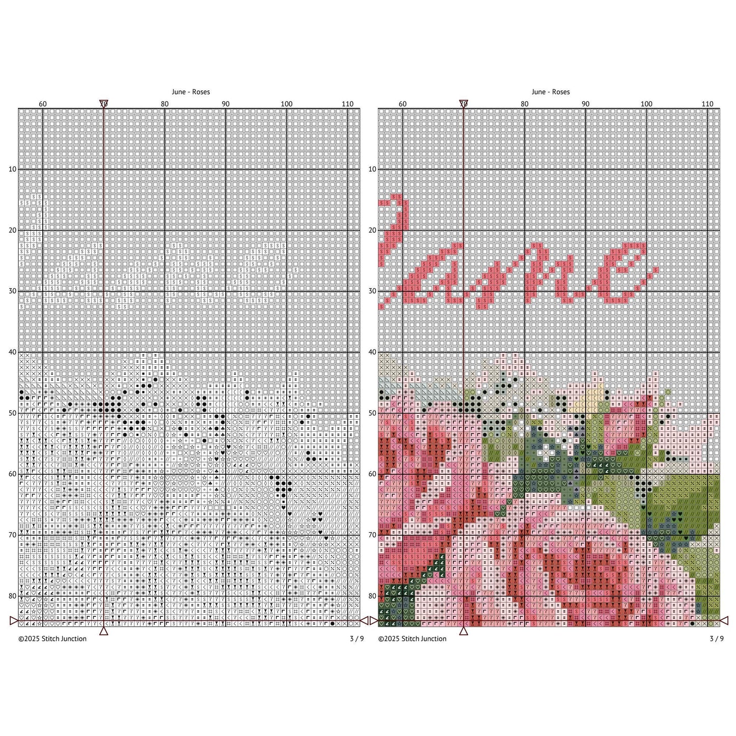 June Birth Flower Cross Stitch Pattern, Roses Birth Record, Custom Name & Date Nursery Wall Art - digital cross stitch pattern by Stitch Junction
