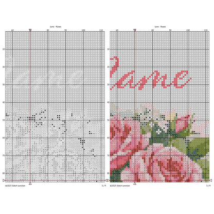 June Birth Flower Cross Stitch Pattern, Roses Birth Record, Custom Name & Date Nursery Wall Art - digital cross stitch pattern by Stitch Junction