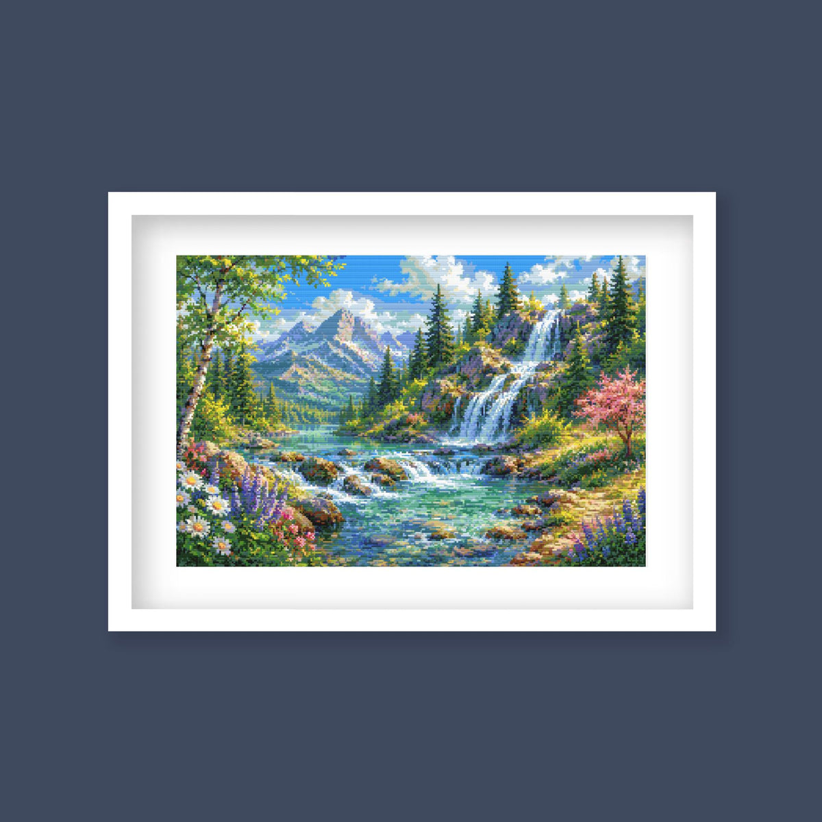 Mountain Waterfall Cross Stitch Pattern – Scenic Landscape Nature Embroidery Chart (Digital Download) - Etsy image 1