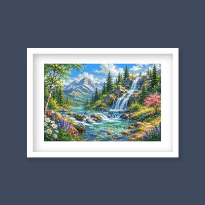 Mountain Waterfall Cross Stitch Pattern – Scenic Landscape Nature Embroidery Chart (Digital Download) - Etsy image 1