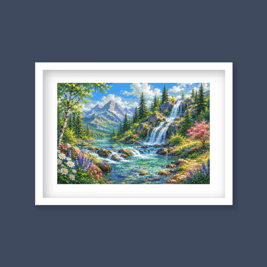 Mountain Waterfall Cross Stitch Pattern – Scenic Landscape Nature Embroidery Chart (Digital Download) - Etsy image 1