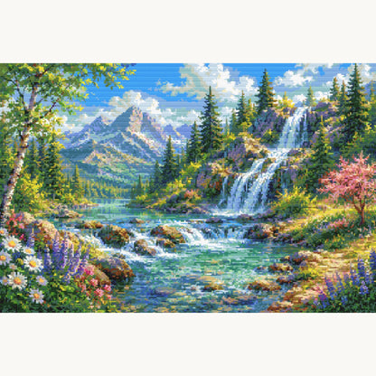 Mountain Waterfall Cross Stitch Pattern – Scenic Landscape Nature Embroidery Chart (Digital Download) - Etsy image 2
