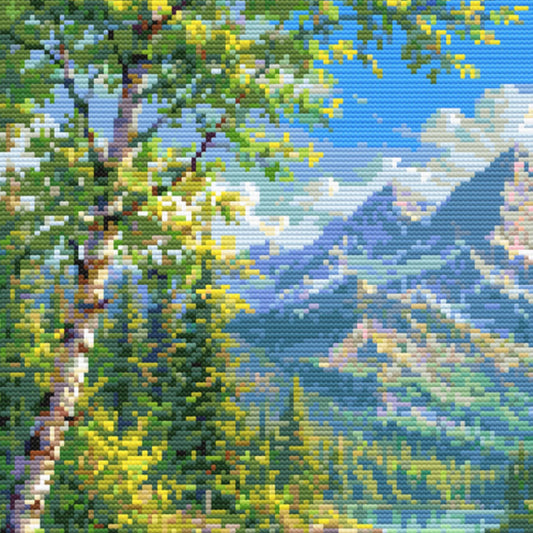 Mountain Waterfall Cross Stitch Pattern – Scenic Landscape Nature Embroidery