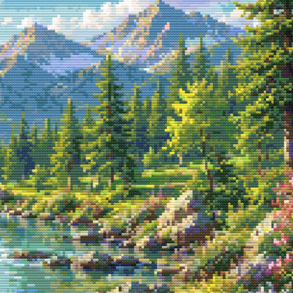 Mountain River Cross Stitch Pattern – Peaceful Forest Landscape Embroidery Chart (Digital Download) - Etsy image 4