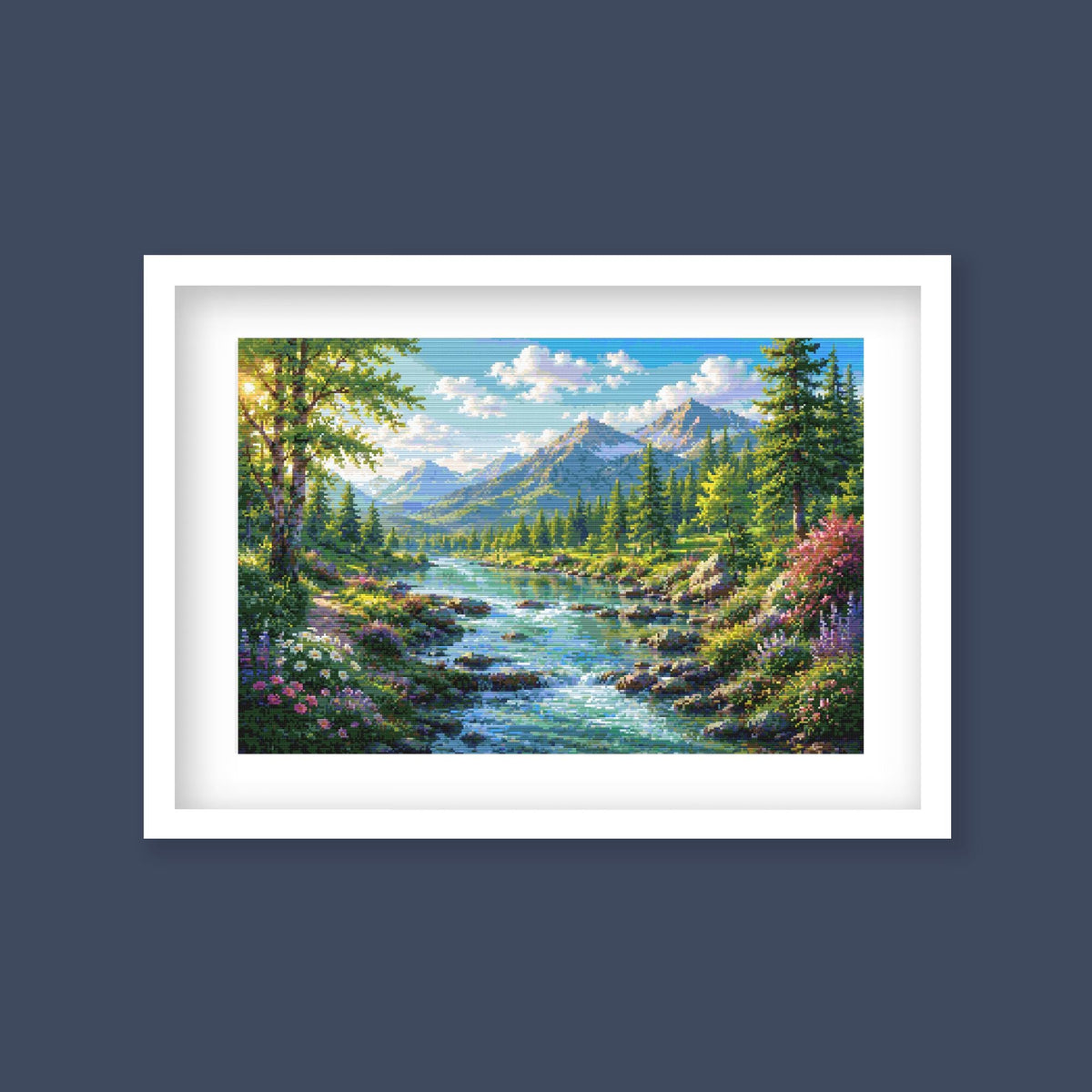 Mountain River Cross Stitch Pattern – Peaceful Forest Landscape Embroidery Chart (Digital Download) - Etsy image 1