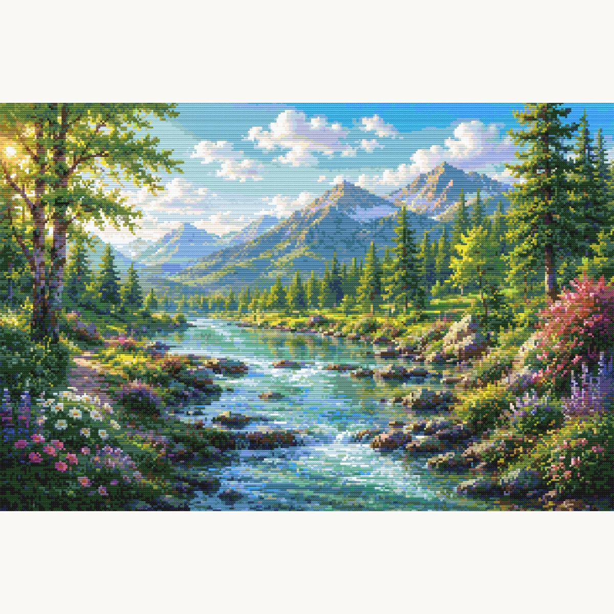 Mountain River Cross Stitch Pattern – Peaceful Forest Landscape Embroidery Chart (Digital Download) - Etsy image 2