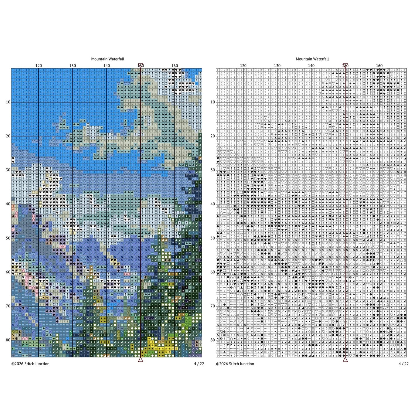Mountain Waterfall Cross Stitch Pattern – Scenic Landscape Nature Embroidery