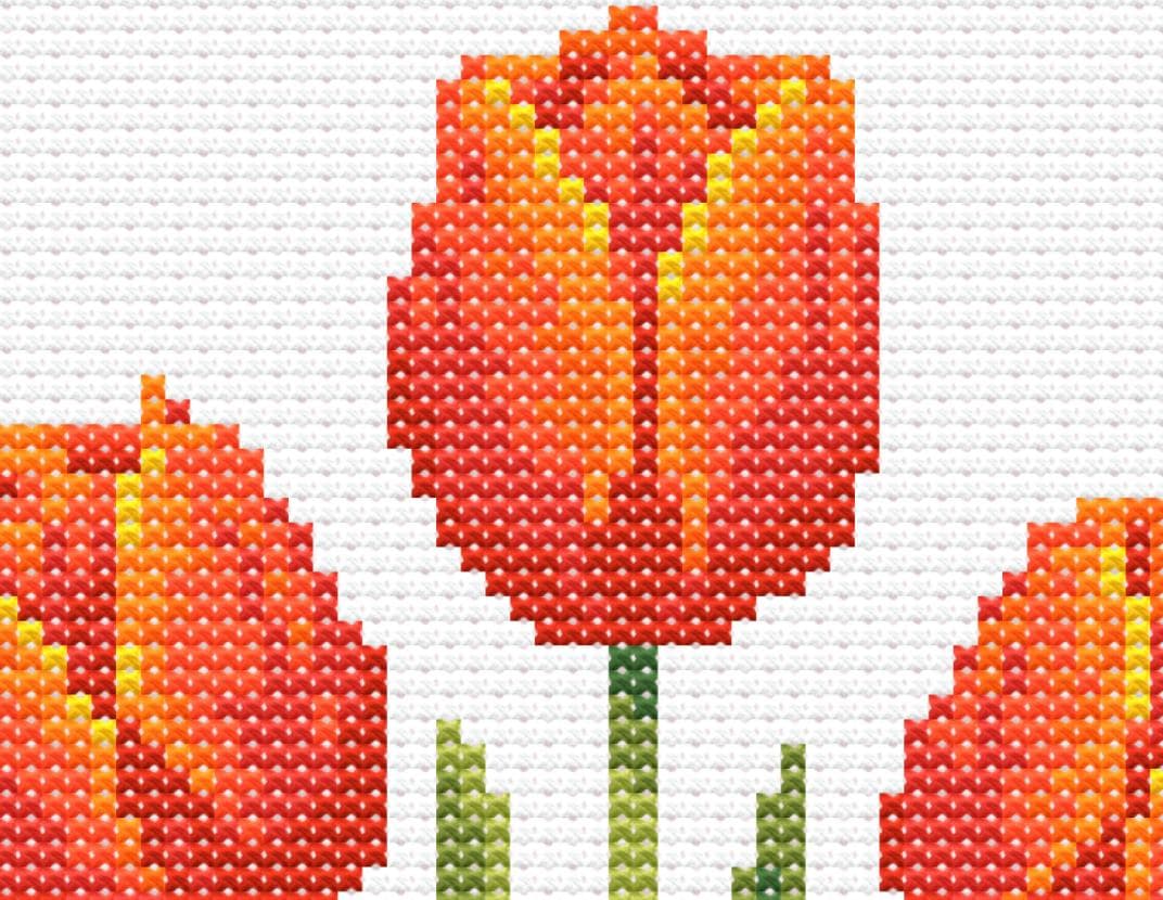 Orange Tulip Cross Stitch Pattern, Spring Floral Botanical Embroidery Art (Digital Download) - Etsy image 3