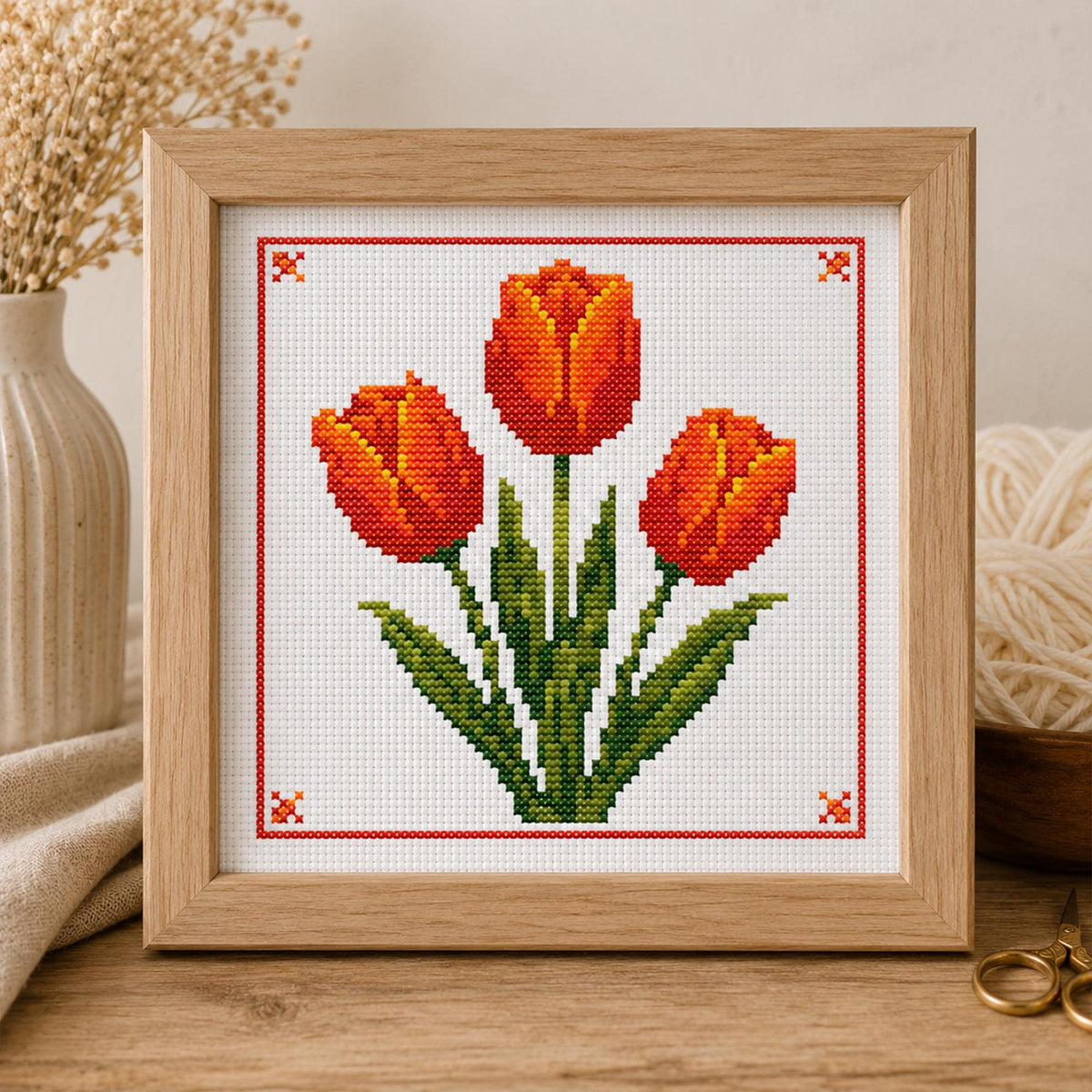 Orange Tulip Cross Stitch Pattern, Spring Floral Botanical Embroidery Art (Digital Download) - Etsy image 1
