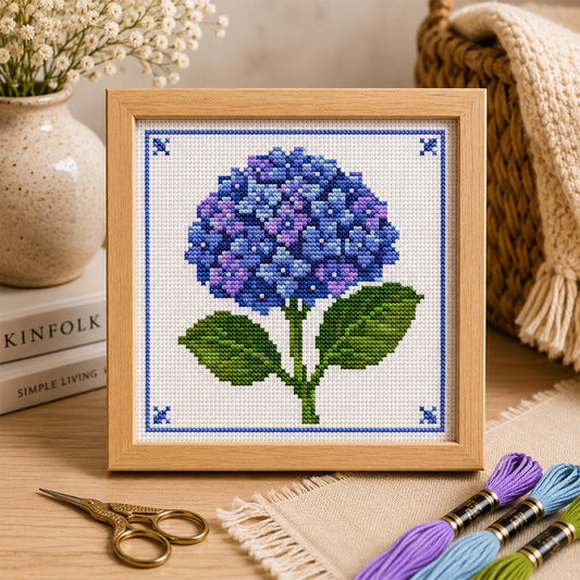 Blue Hydrangea Flower Cross Stitch Pattern – Elegant Floral Embroidery (Digital Download) - Etsy image 1