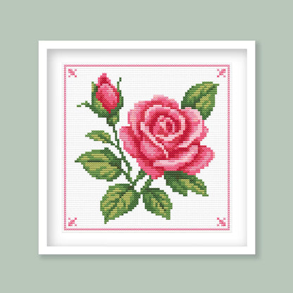 Pink Rose Cross Stitch Pattern – Classic Floral Embroidery Design (Digital Download)