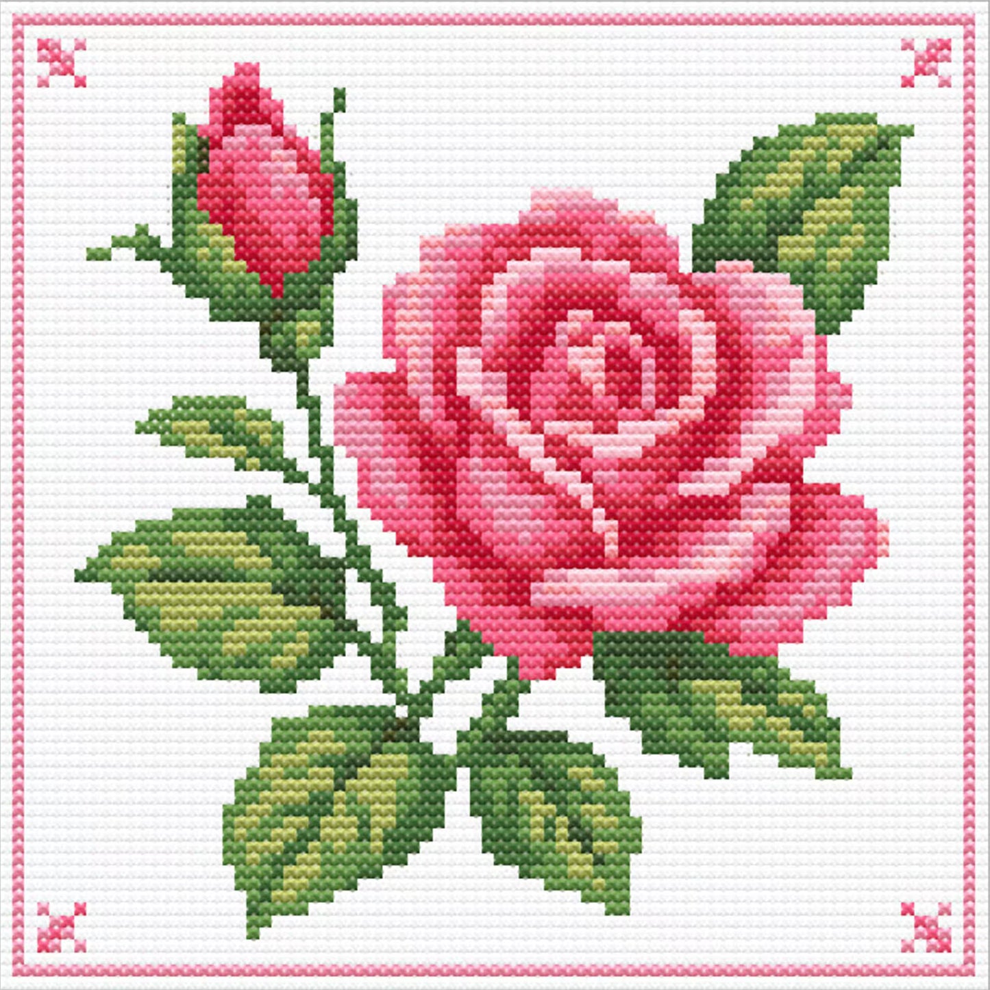 Pink Rose Cross Stitch Pattern – Classic Floral Embroidery Design (Digital Download)