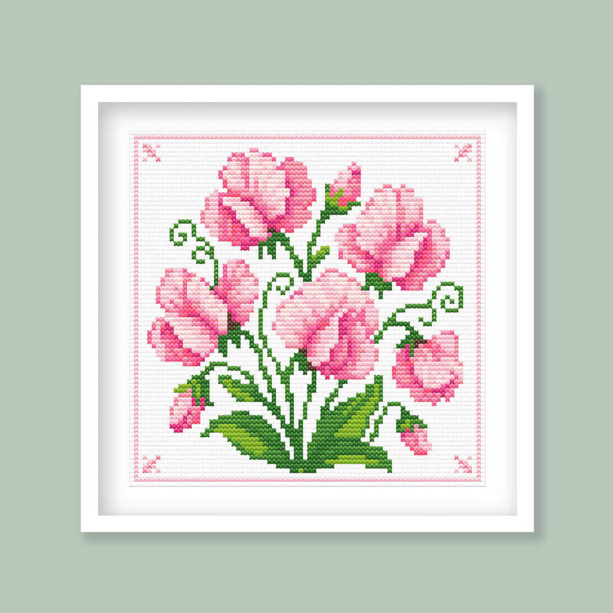 Sweet Pea Cross Stitch Pattern – Delicate Pink Floral Embroidery Design (Digital Download) - Etsy image 2