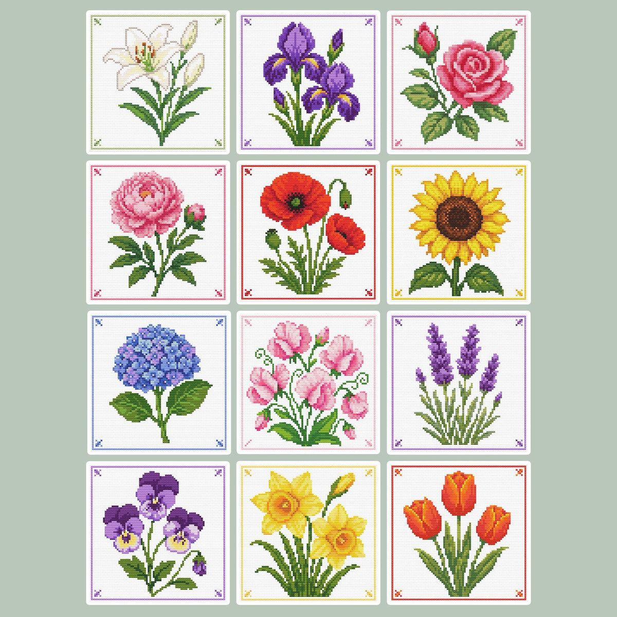 Easy Flower Cross Stitch Pattern Bundle – 12 Floral Designs (Digital Download) - Etsy image 8
