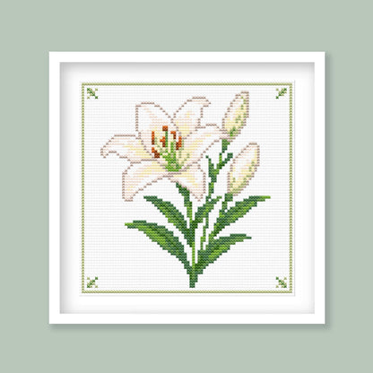 White Lily Cross Stitch Pattern – Elegant Floral Embroidery Design (Digital Download) - Etsy image 2