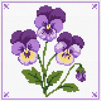 Viola Cross Stitch Pattern – Purple Pansy Floral Embroidery Design (Digital Download)