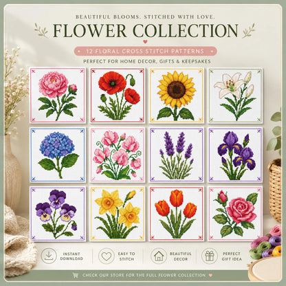 Viola Cross Stitch Pattern – Purple Pansy Floral Embroidery Design (Digital Download)