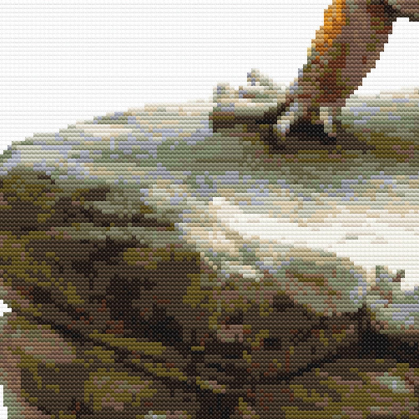 Close-up of Leopard Gecko Cross Stitch Pattern showing the gecko foot, textured rock detail, and natural reptile colouring.