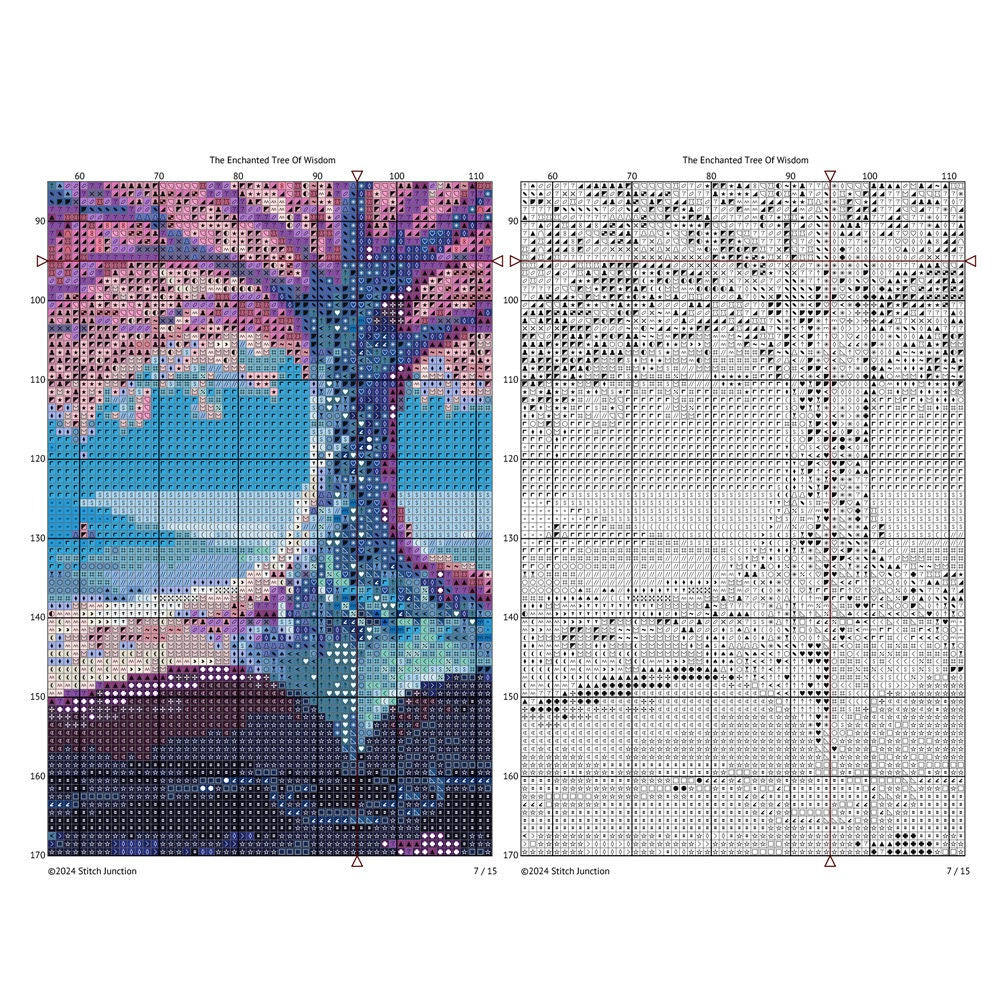 Magic Book Cross Stitch Pattern digital download chart preview with colour symbols and black-and-white symbol chart for printable counted cross stitch.