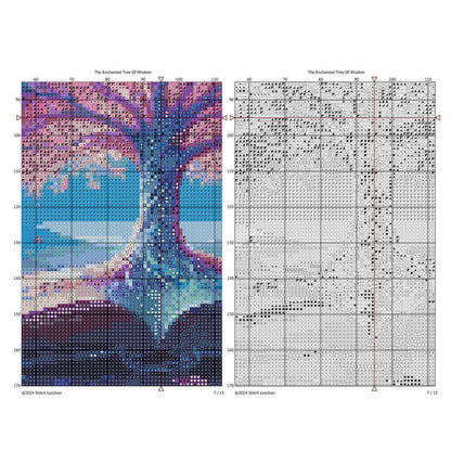 Magic Book Cross Stitch Pattern digital download chart preview with colour symbols and black-and-white symbol chart for printable counted cross stitch.