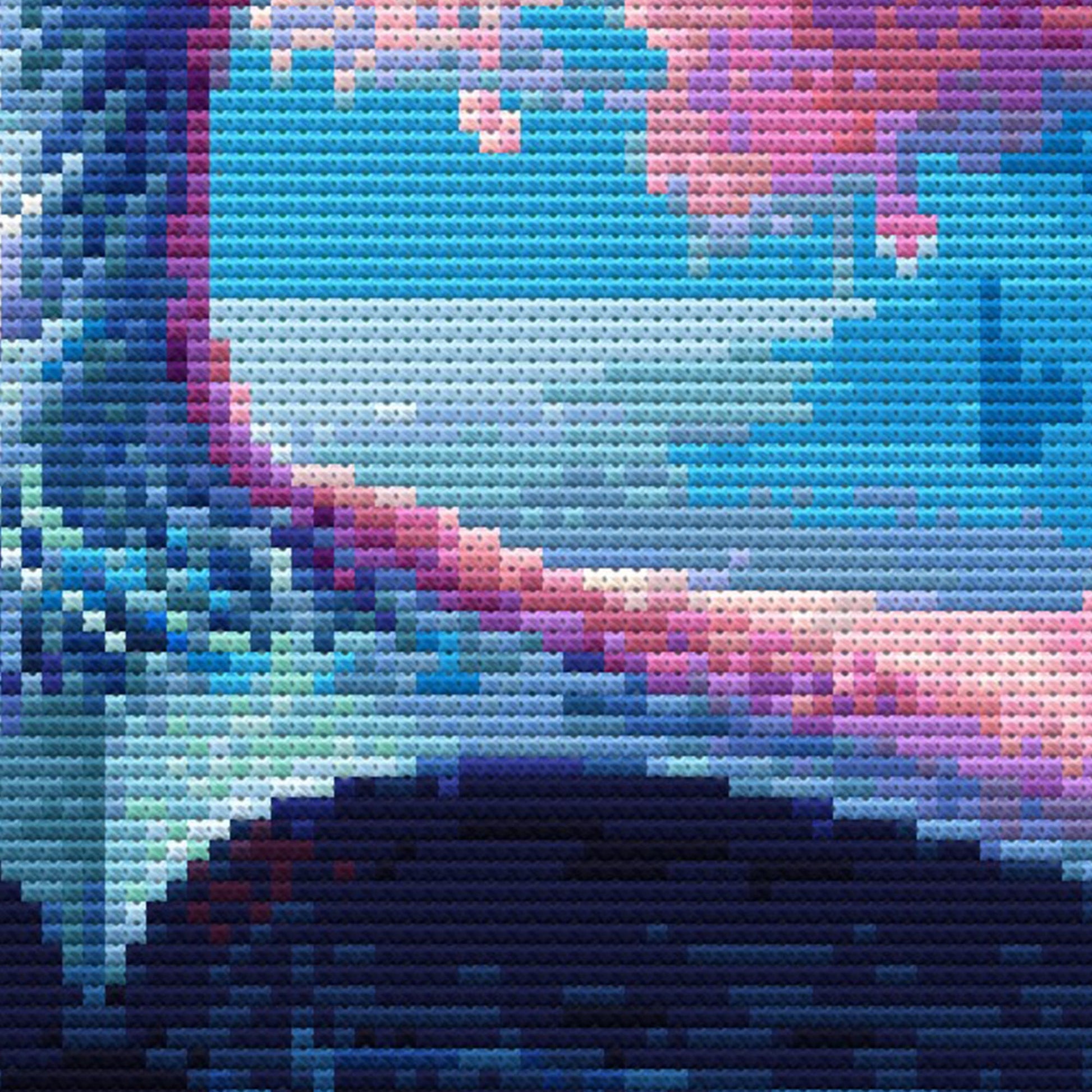 Magic Book Cross Stitch Pattern featuring a magical glowing tree rising from an open book with moonlit sky, fantasy colours, and storybook detail.
